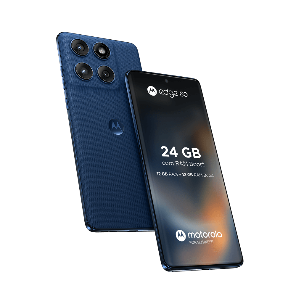 Motorola edge 60 5G 512GB 24GB (12 GB RAM+12 GB Ram Boost) Tela Quad-Curve moto AI 50MP Sony Camera Ultrarresistência Militar IP68 + IP69 – Azul Marinho