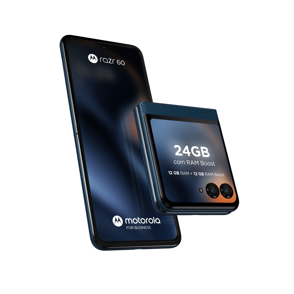 Motorola Razr 60 5G 256GB 24GB Tela dobrável 6,9″ pOLED e externa 3,6” Moto AI Câmera IP48 – Azul Marinho