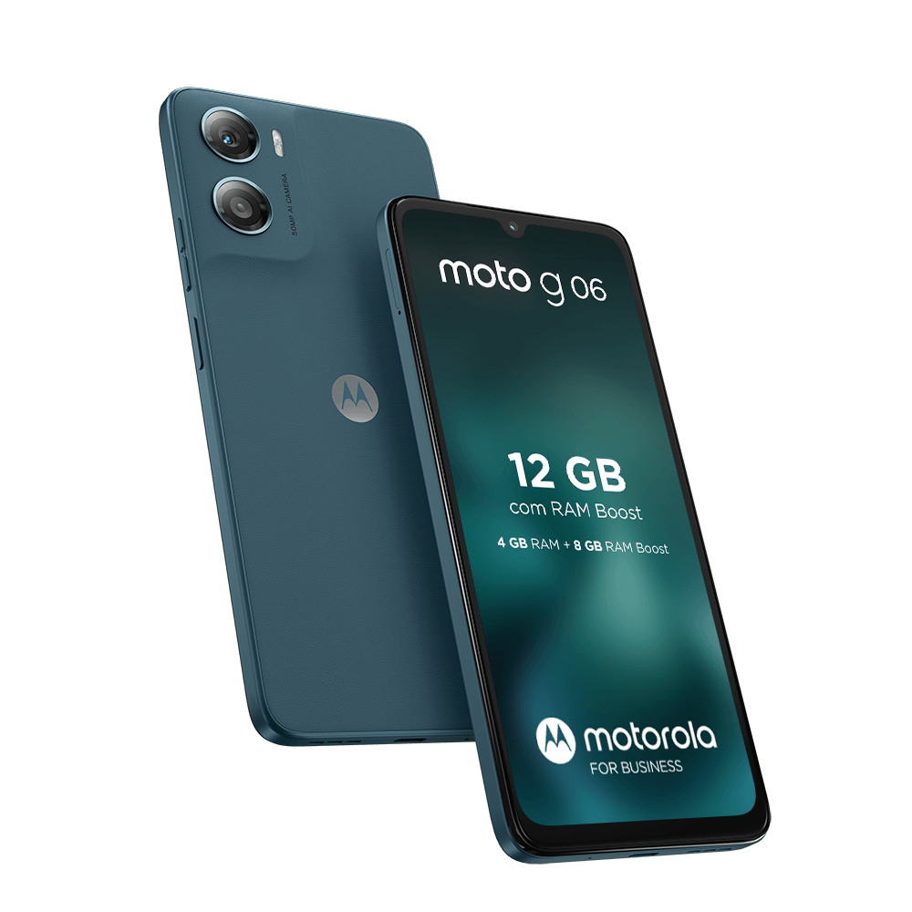 Motorola moto g06 128GB 12GB (4GB RAM + 8GB Ram Boost) e Camera 50MP com AI Bateria de 5200 mAh Tela 6.9″ – Azul Marinho